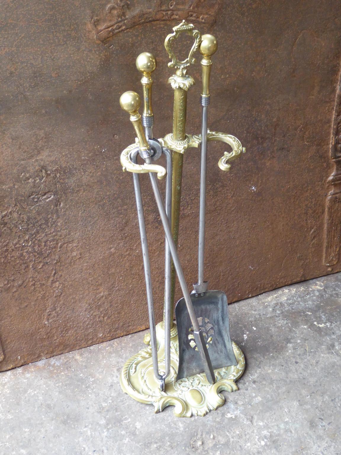 Polished English Set of Fireplace Tools, Victorian Companion Set, 19th Century For Sale