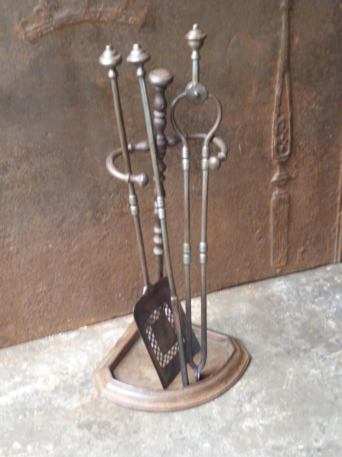 Forged English Set of Fireplace Tools, Victorian Companion Set, 19th Century