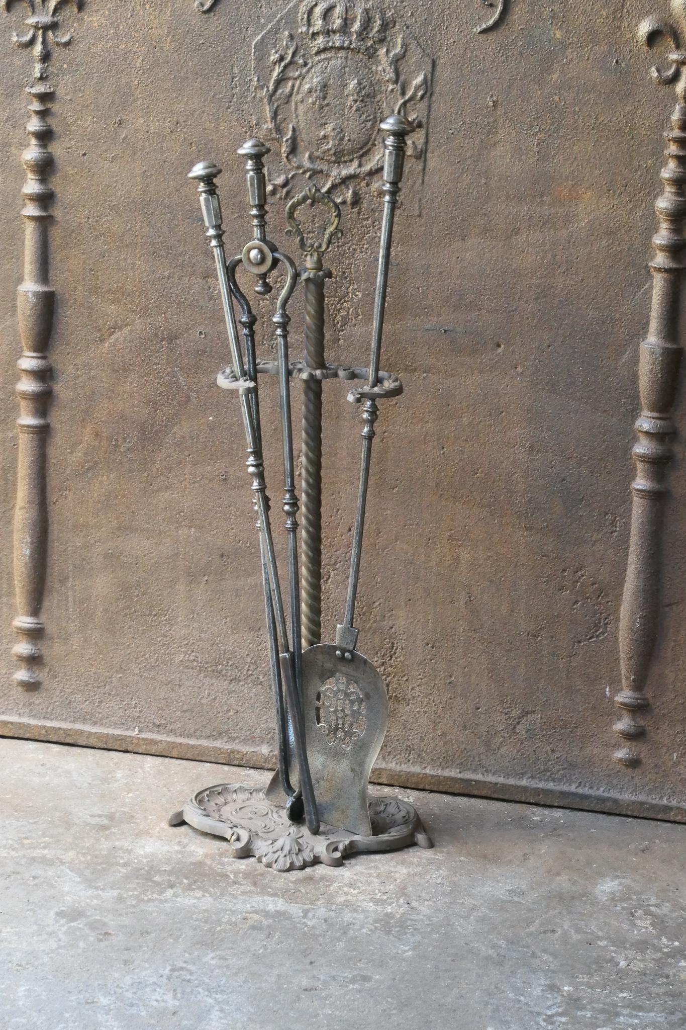 Forged English Set of Fireplace Tools, Victorian Companion Set, 19th Century For Sale