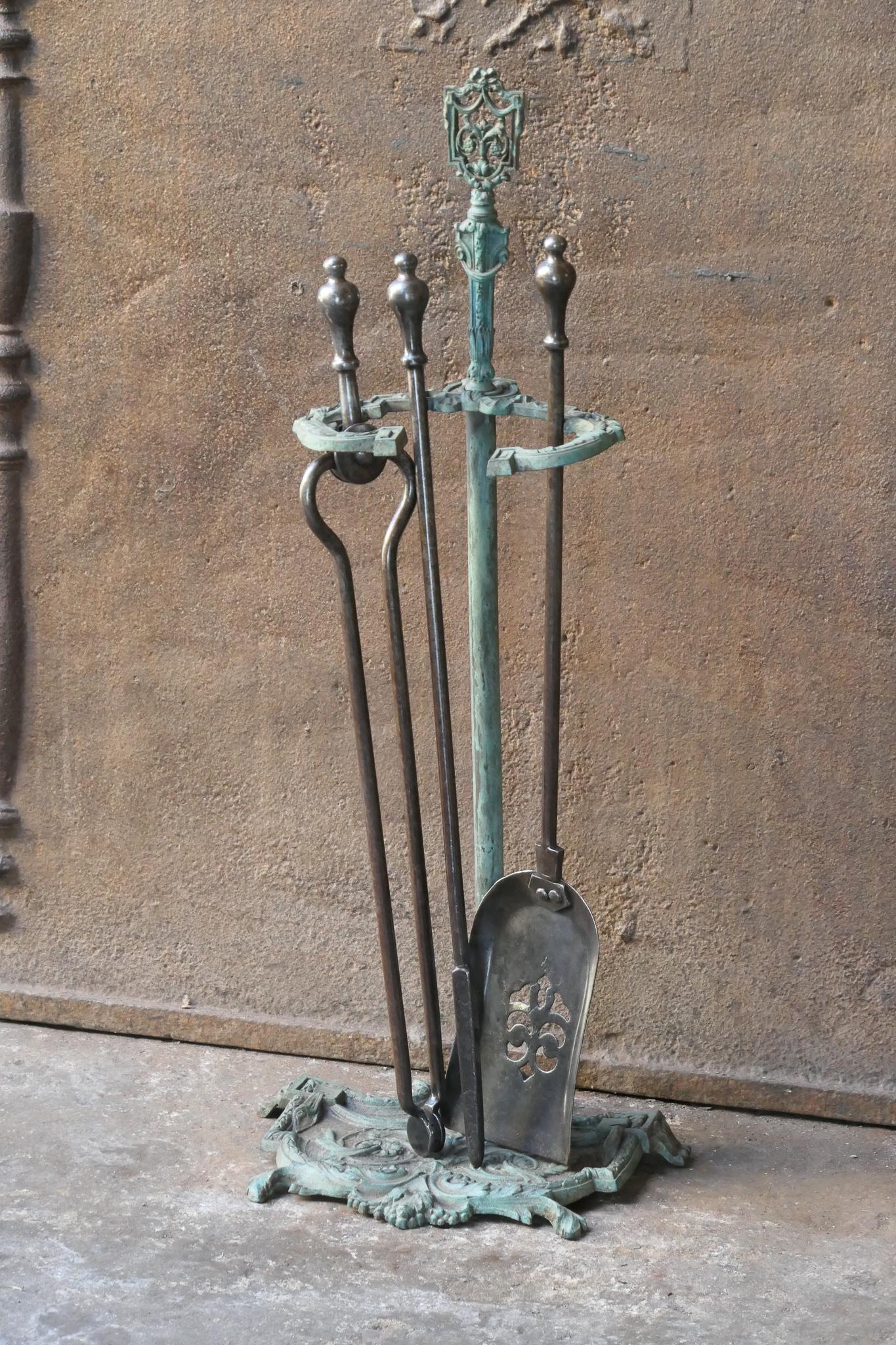 Forged English Set of Fireplace Tools, Victorian Companion Set, 19th Century For Sale