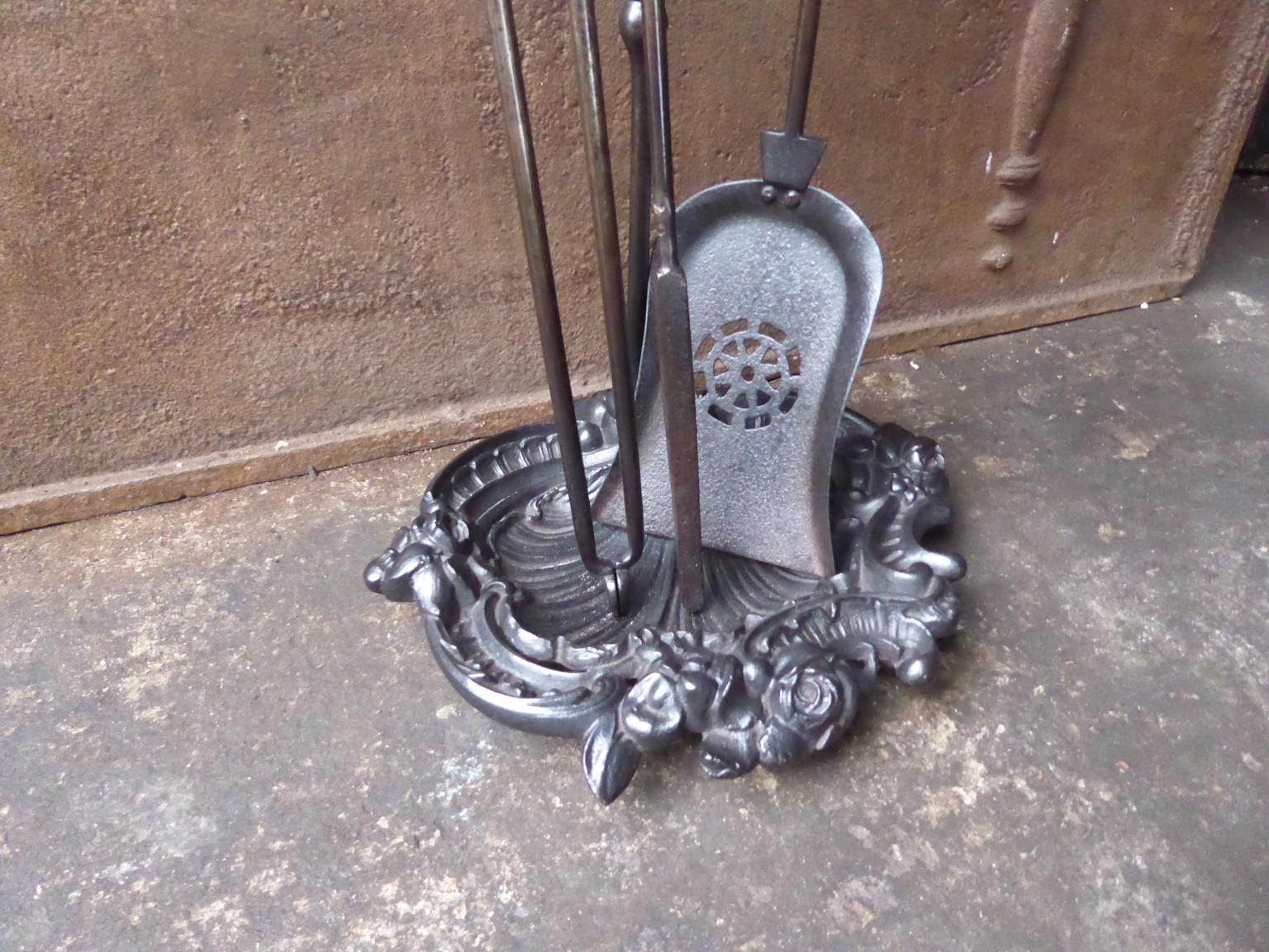 Iron English Set of Fireplace Tools, Victorian Companion Set, 19th Century For Sale