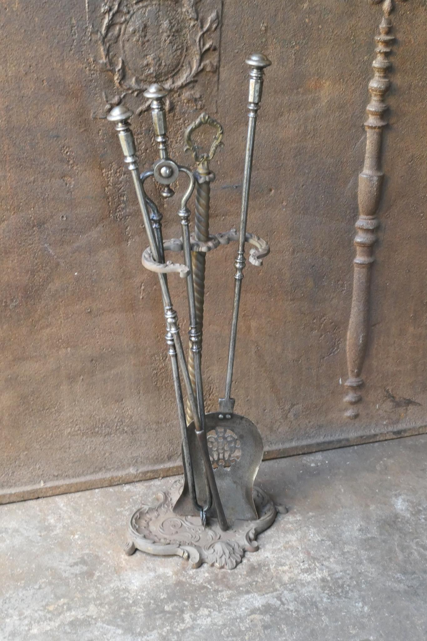 Brass English Set of Fireplace Tools, Victorian Companion Set, 19th Century For Sale