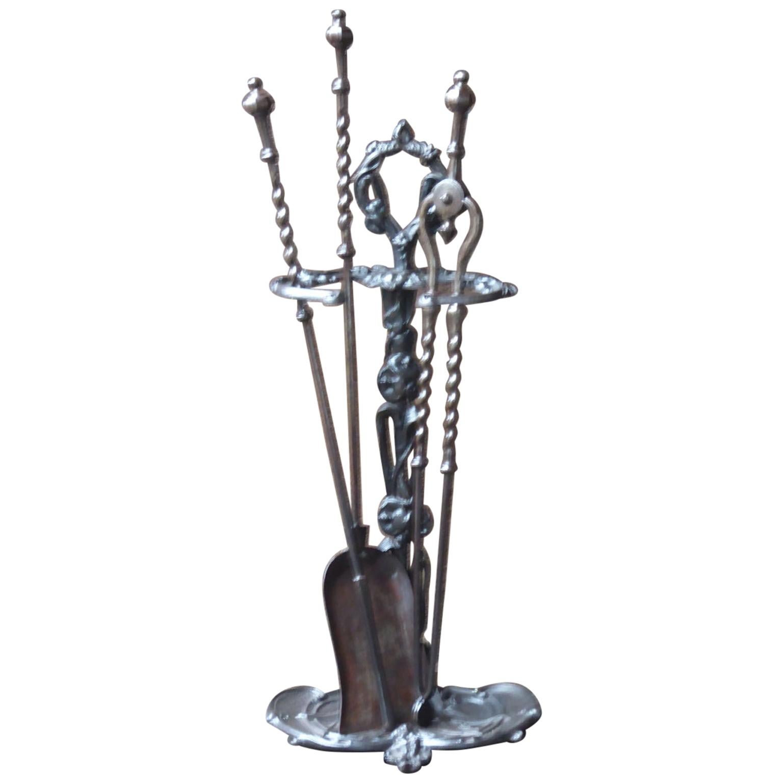 Set inglese di attrezzi per caminetto, set di accessori vittoriano, XIX secolo