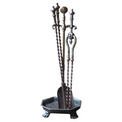 Antique English Set of Fireplace Tools, Victorian Companion Set, 19th Century