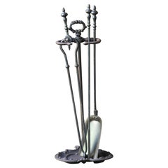 Antique English Set of Fireplace Tools, Victorian Companion Set, 19th Century