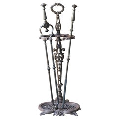 Antique English Set of Fireplace Tools, Victorian Companion Set, 19th Century