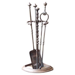 Antique English Set of Fireplace Tools, Victorian Companion Set, 19th Century