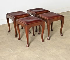 English Set of Four Mahogany and Leather Top Footstools