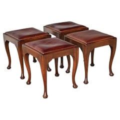 English Set of Four Mahogany and Leather Top Footstools