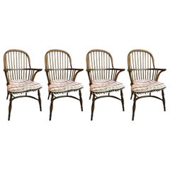 English Set of Four Windsor Oak Chairs, 20th Century