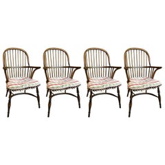 English Set of Four Windsor Oak Chairs, 20th Century