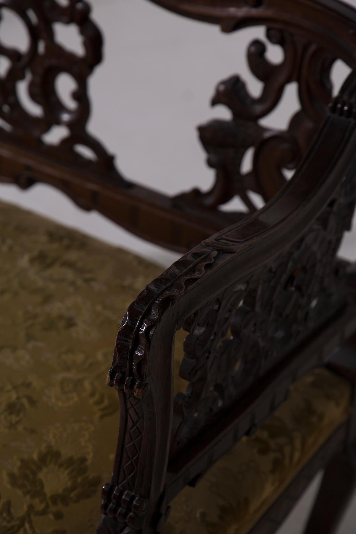 settee ingles vintage en madera y tela Late 19th Century en venta