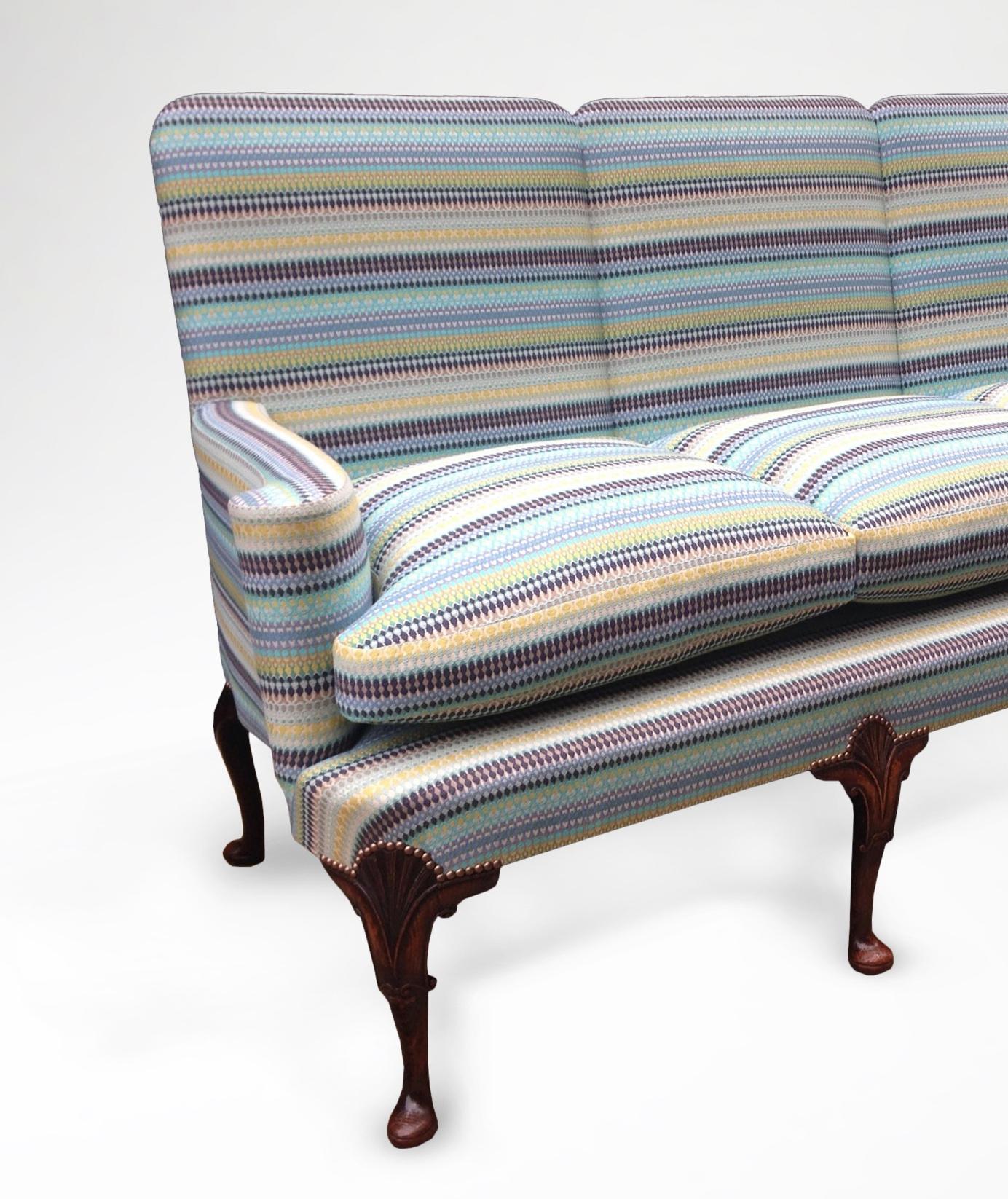 George III English Settee with Striped Upholstery in the Georgian Manner For Sale