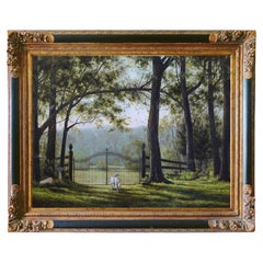 English Setter by the gate of an ethereal garden - original oil painting by Susa