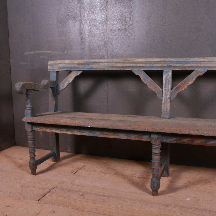 Small 19th century bleached and painted oak bench, 1860.

Seat height 17.5