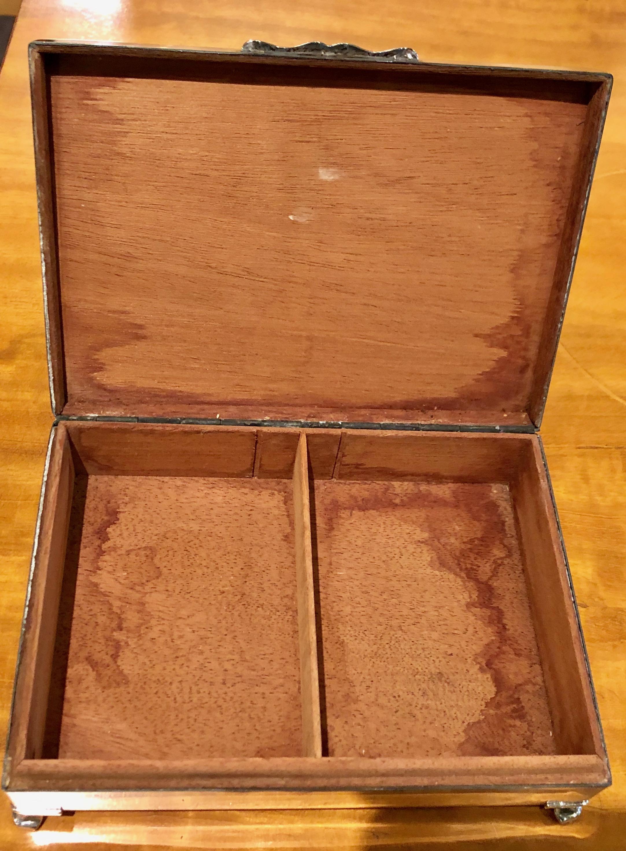 Shagreen English E.P.N.S cigarette or card case. Electro plated nickel silver. Very nice quality, original. Wood interior with compartments. Shagreen is one of the most interesting materials used mainly in European Art Deco as an accent. Shagreen is