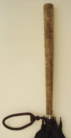 English Shagreen Handled and Silver Banded Silk Damask Parasol by S. Fox & Co.