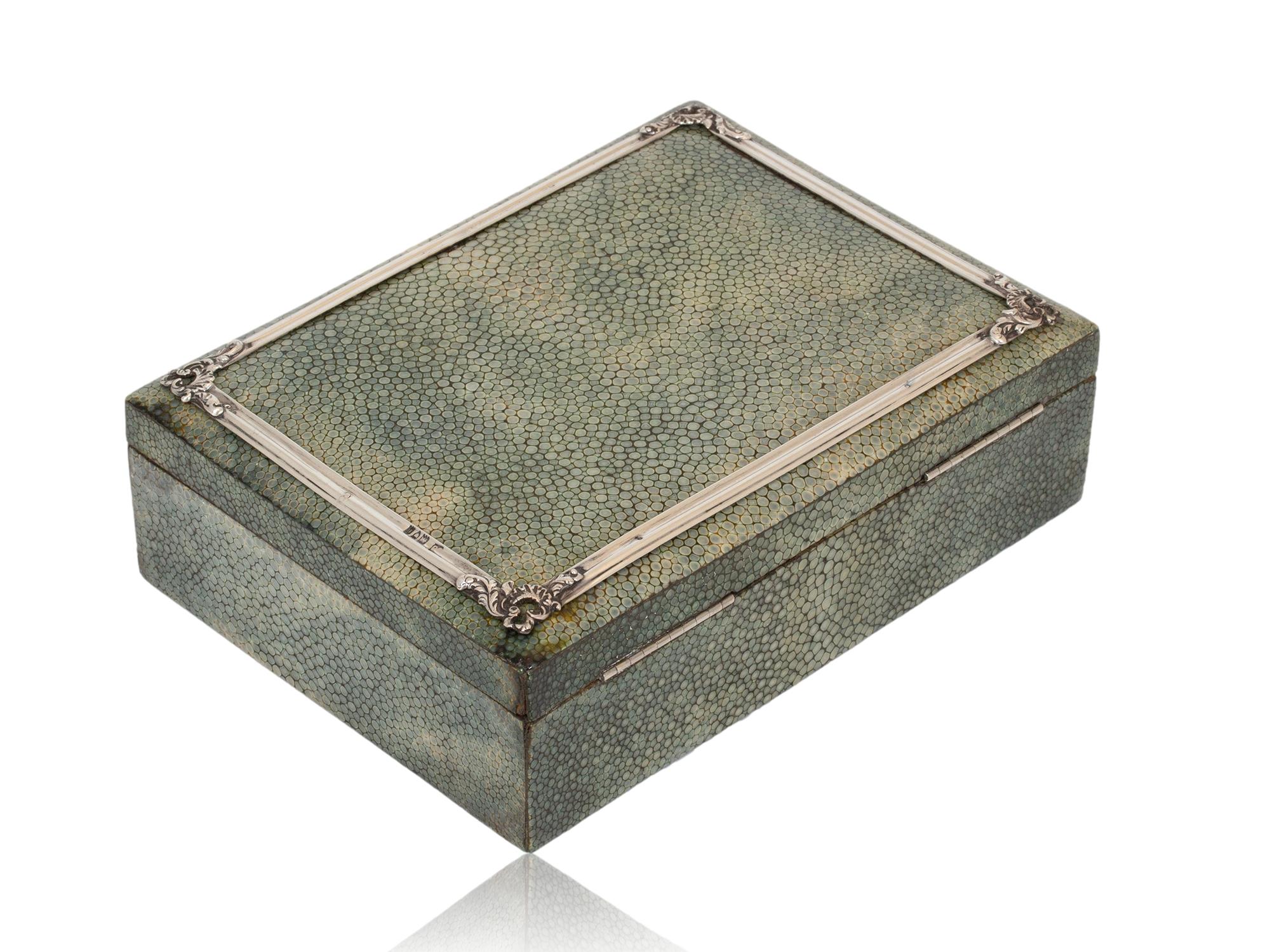 Art Nouveau English Shagreen Silver Mounted Antique Card Box For Sale