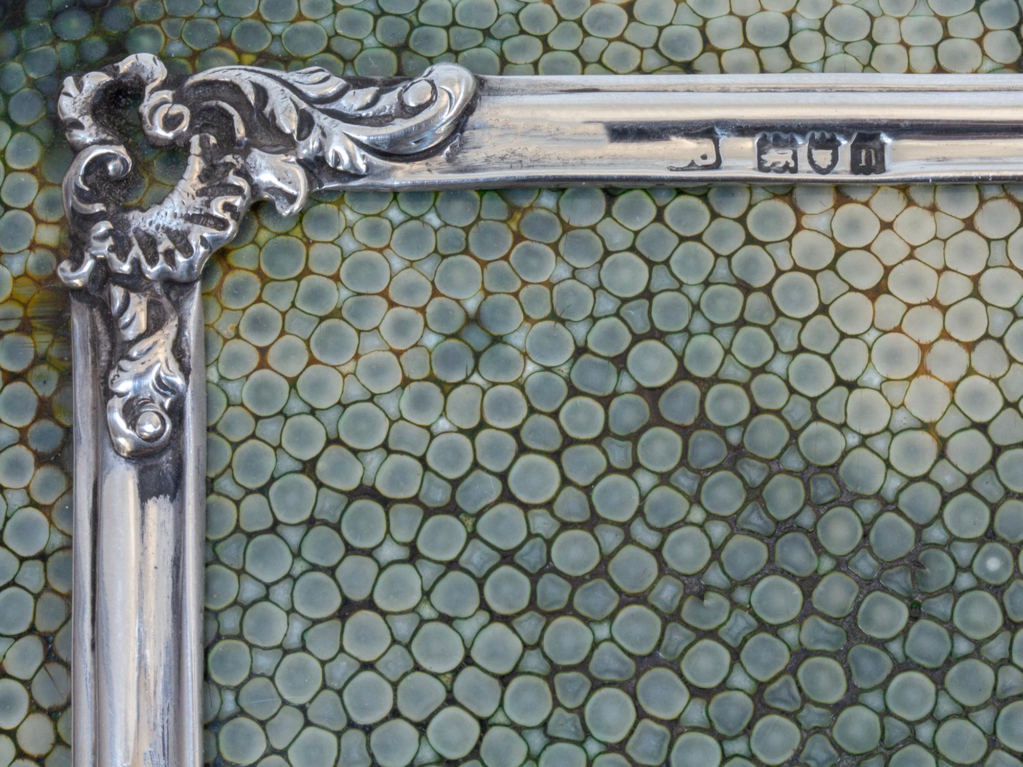 Hand-Crafted English Shagreen Silver Mounted Antique Card Box For Sale