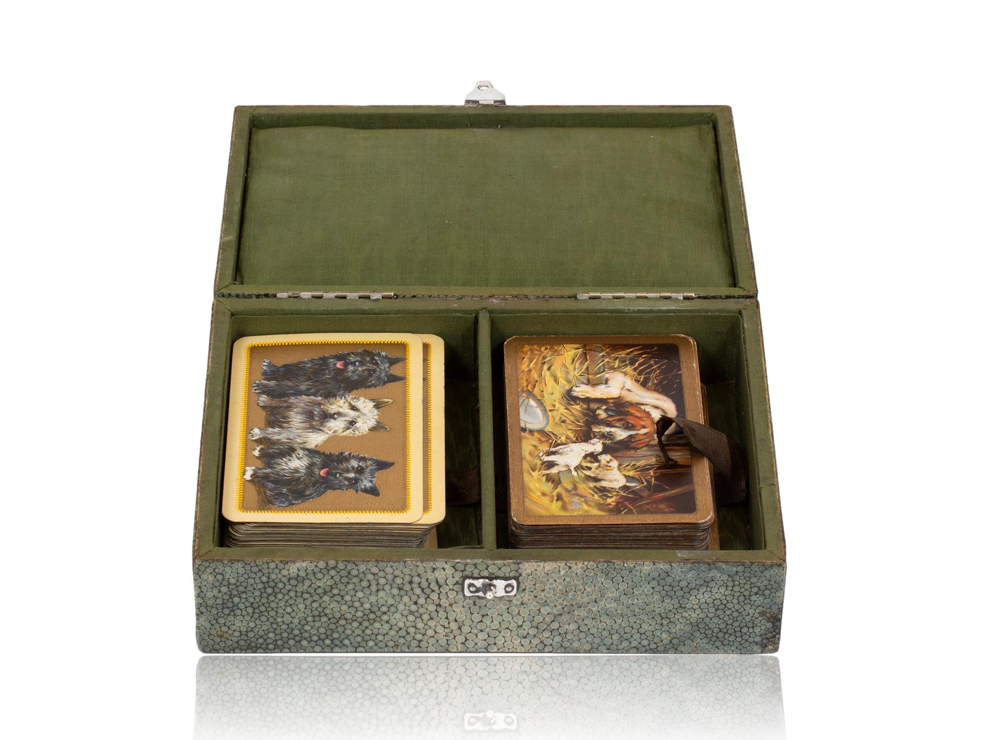 20th Century English Shagreen Silver Mounted Antique Card Box For Sale