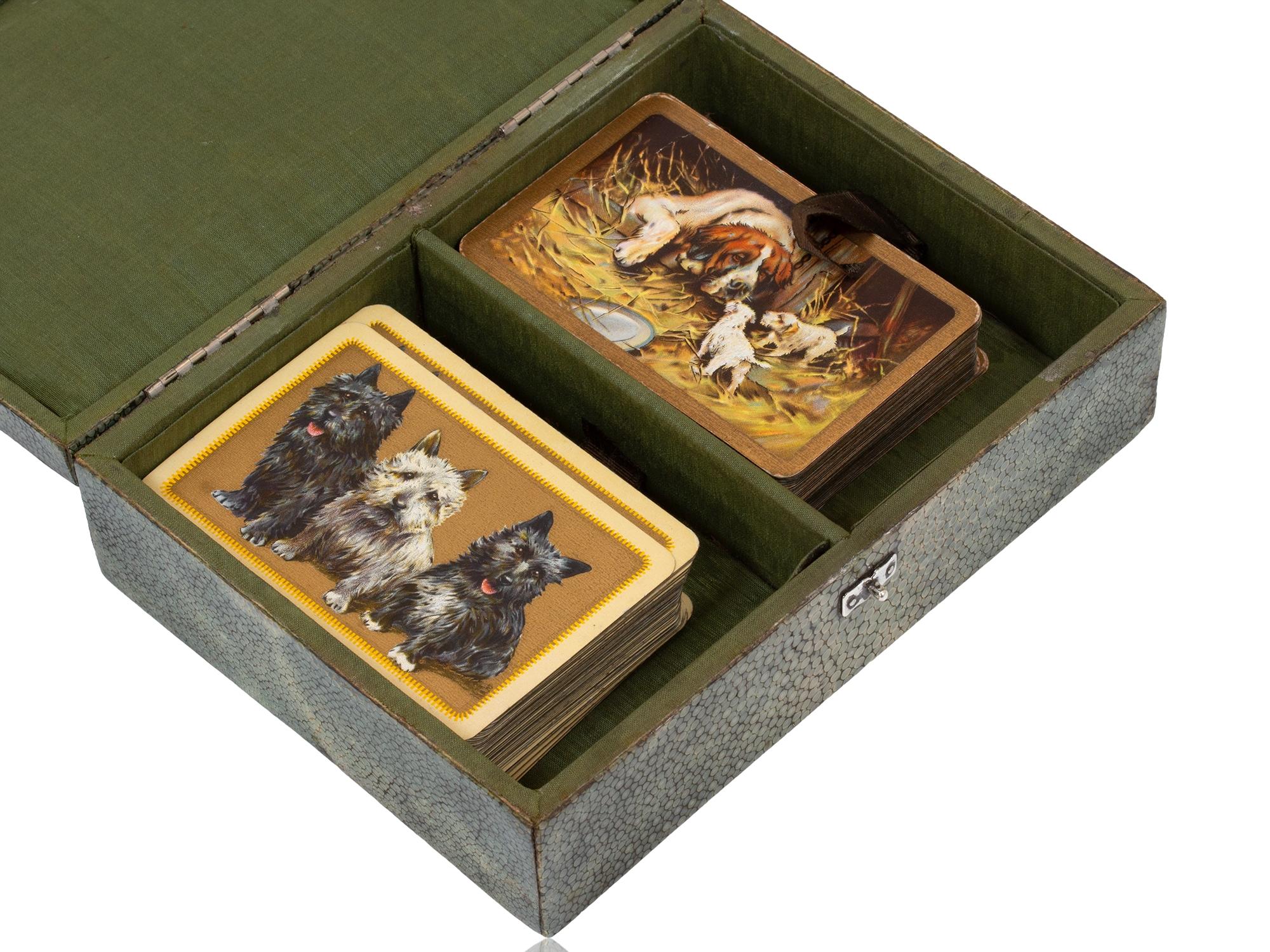 Wood English Shagreen Silver Mounted Antique Card Box For Sale