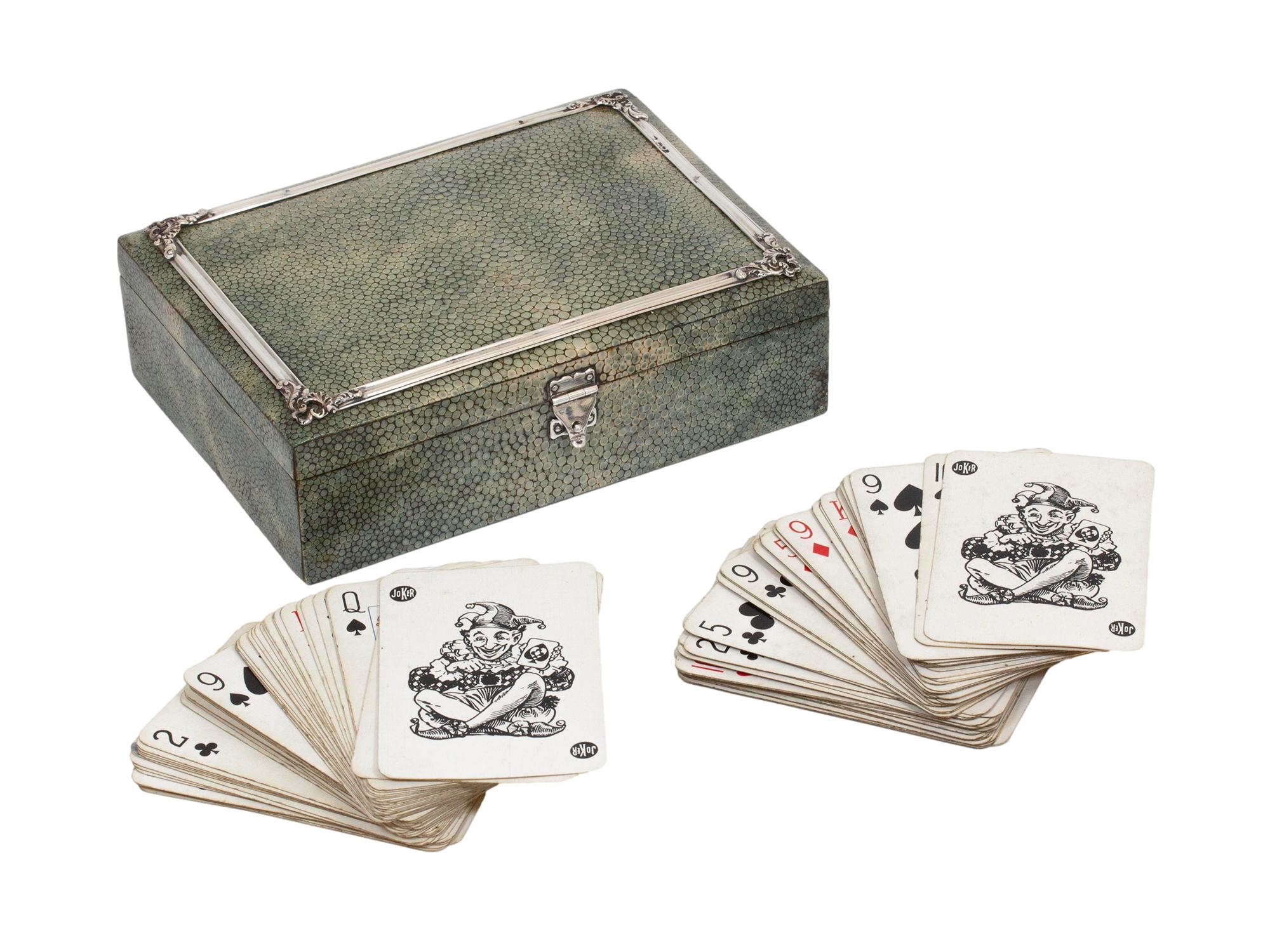 English Shagreen Silver Mounted Antique Card Box For Sale 1