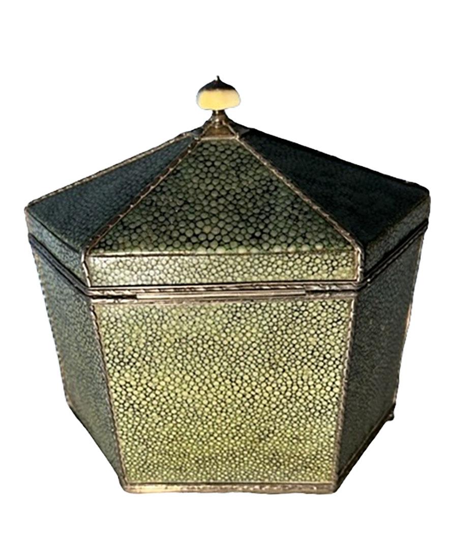 Englische englische Chagrin-Teedose aus dem 19. Jahrhundert mit Knochenabschluss im Angebot 1