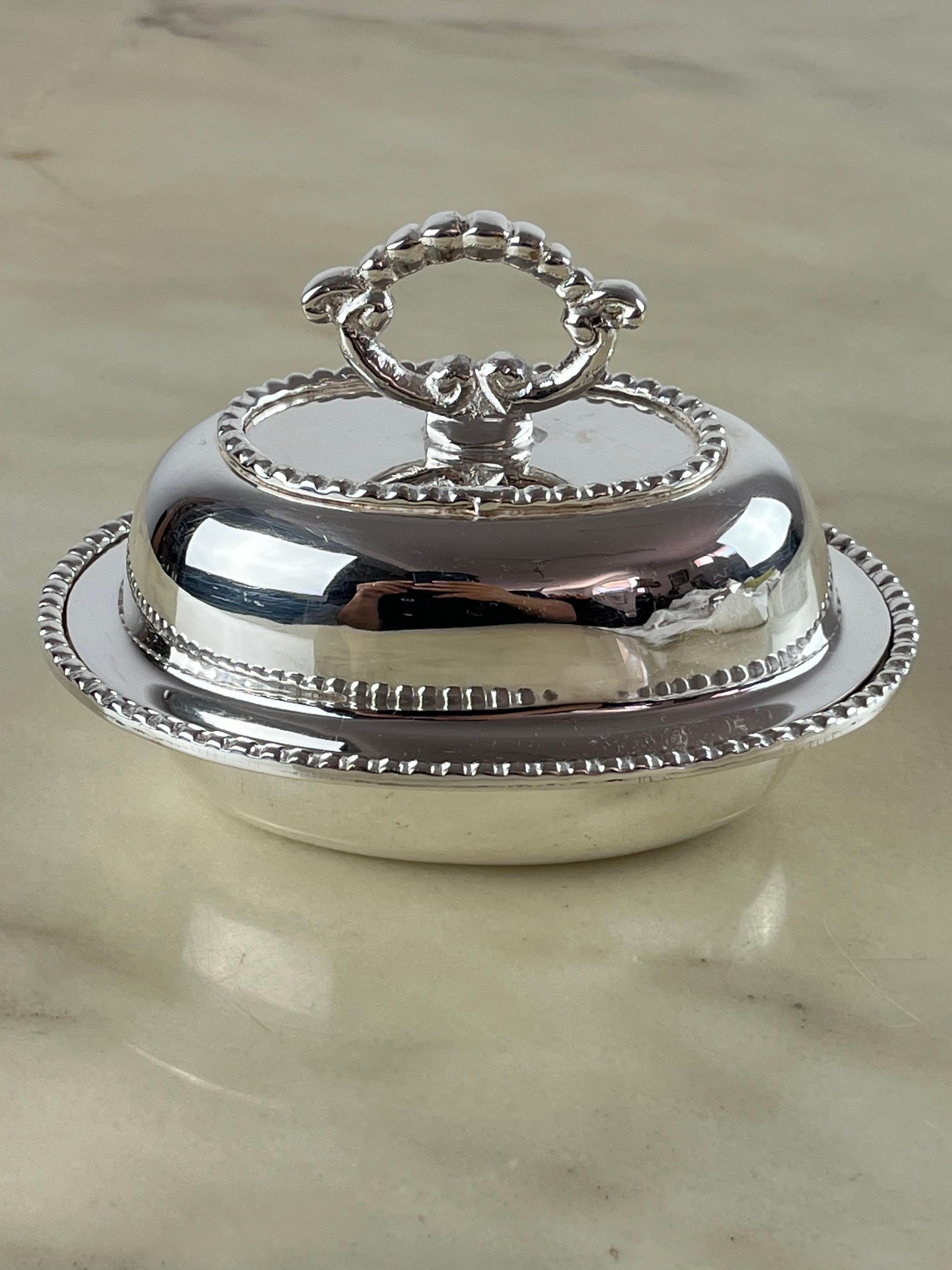 Late 20th Century English Sheffield and Crystal Caviar Holder, 80s For Sale