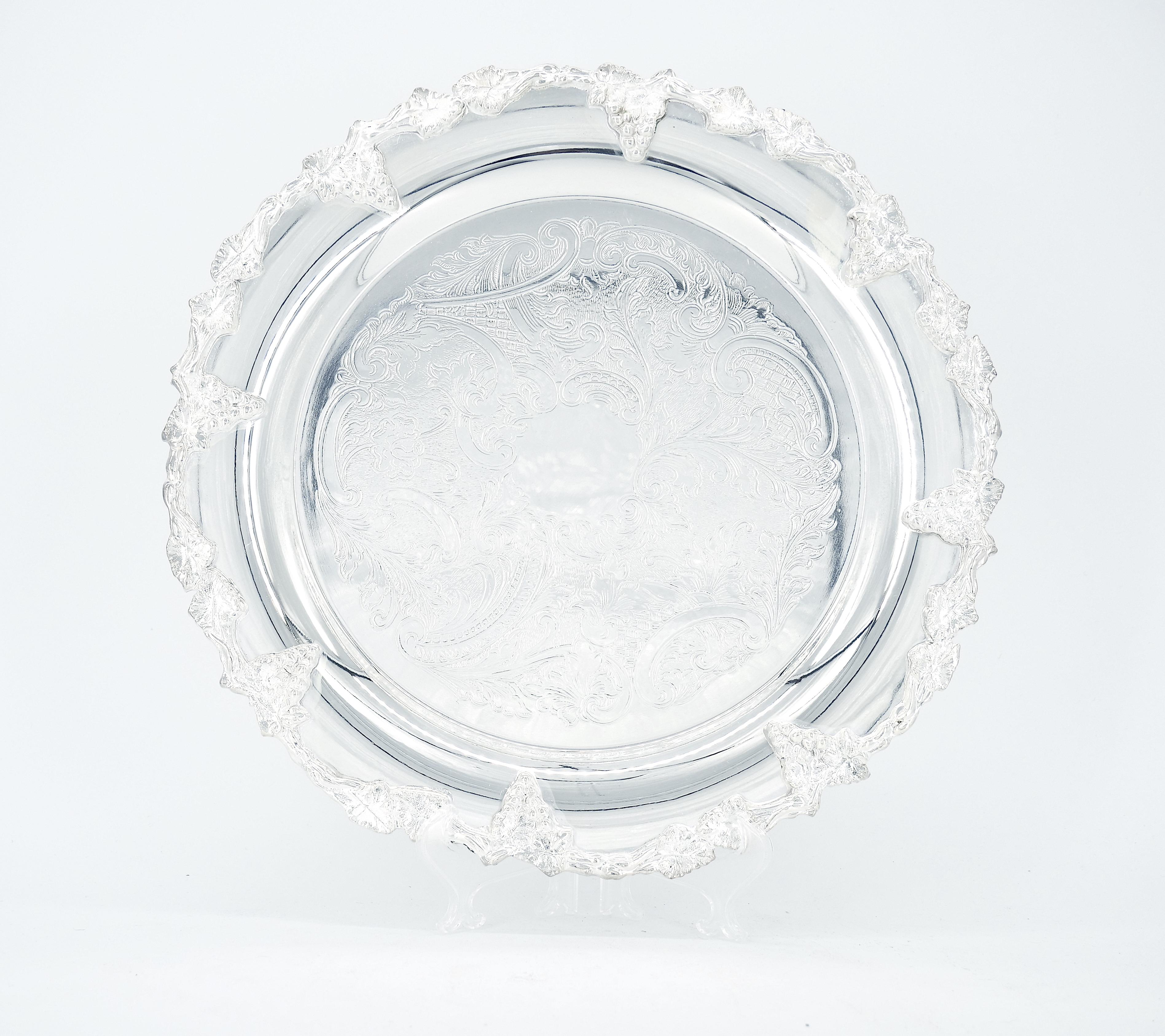 Victorian English Sheffield Engraved Interior Silver Plate Barware Serving Tray For Sale