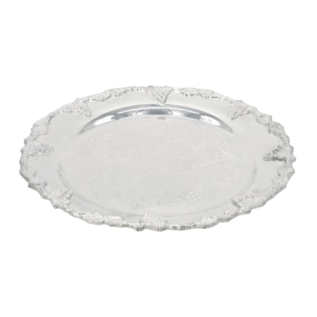 19th Century English Sheffield Engraved Interior Silver Plate Barware Serving Tray For Sale