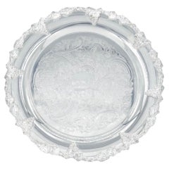 English Sheffield Engraved Interior Silver Plate Barware Serving Tray