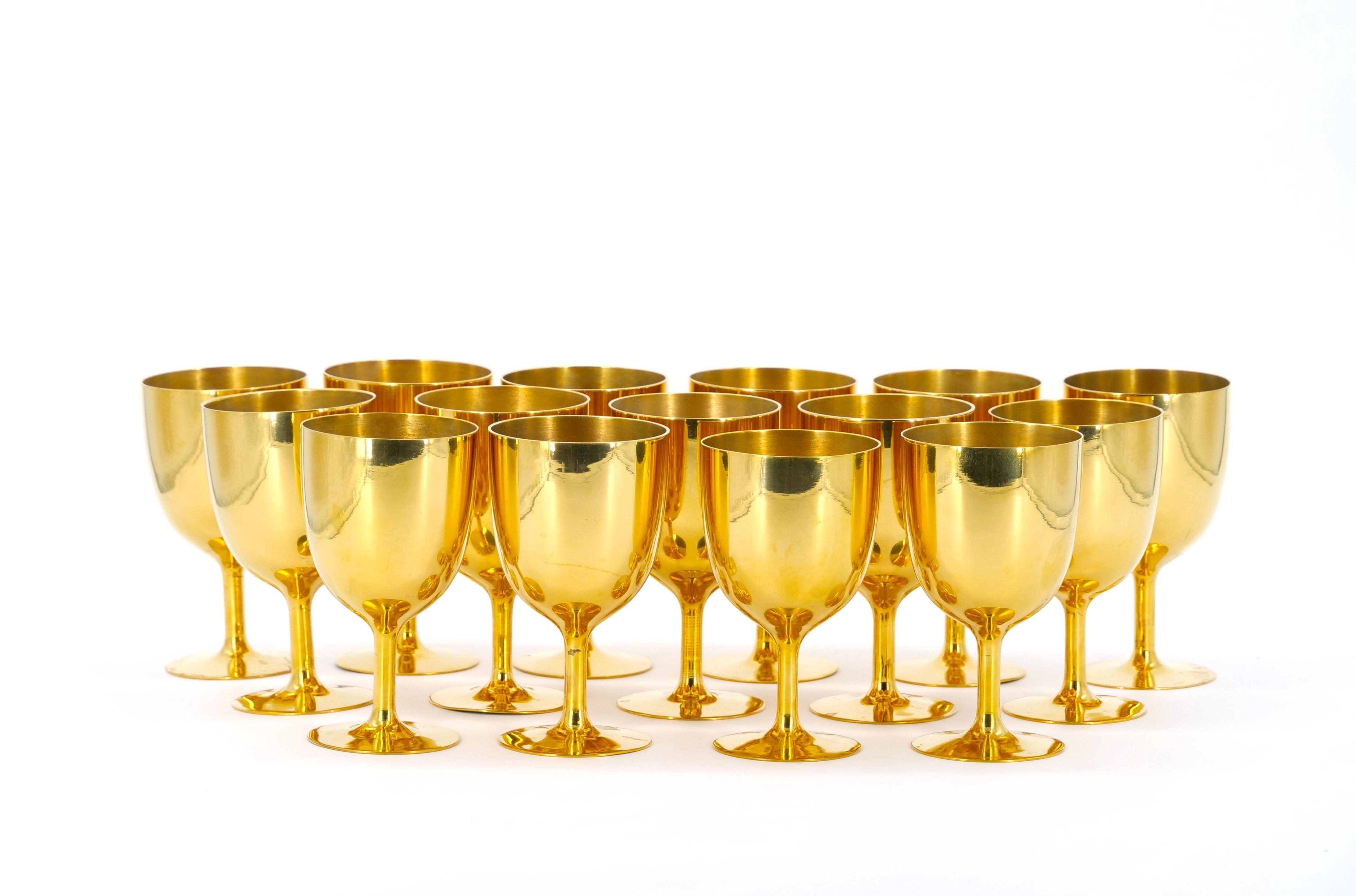 English Sheffield Gilt  Aperitif / Liquor Goblets Service / 15 People In Good Condition For Sale In Tarry Town, NY