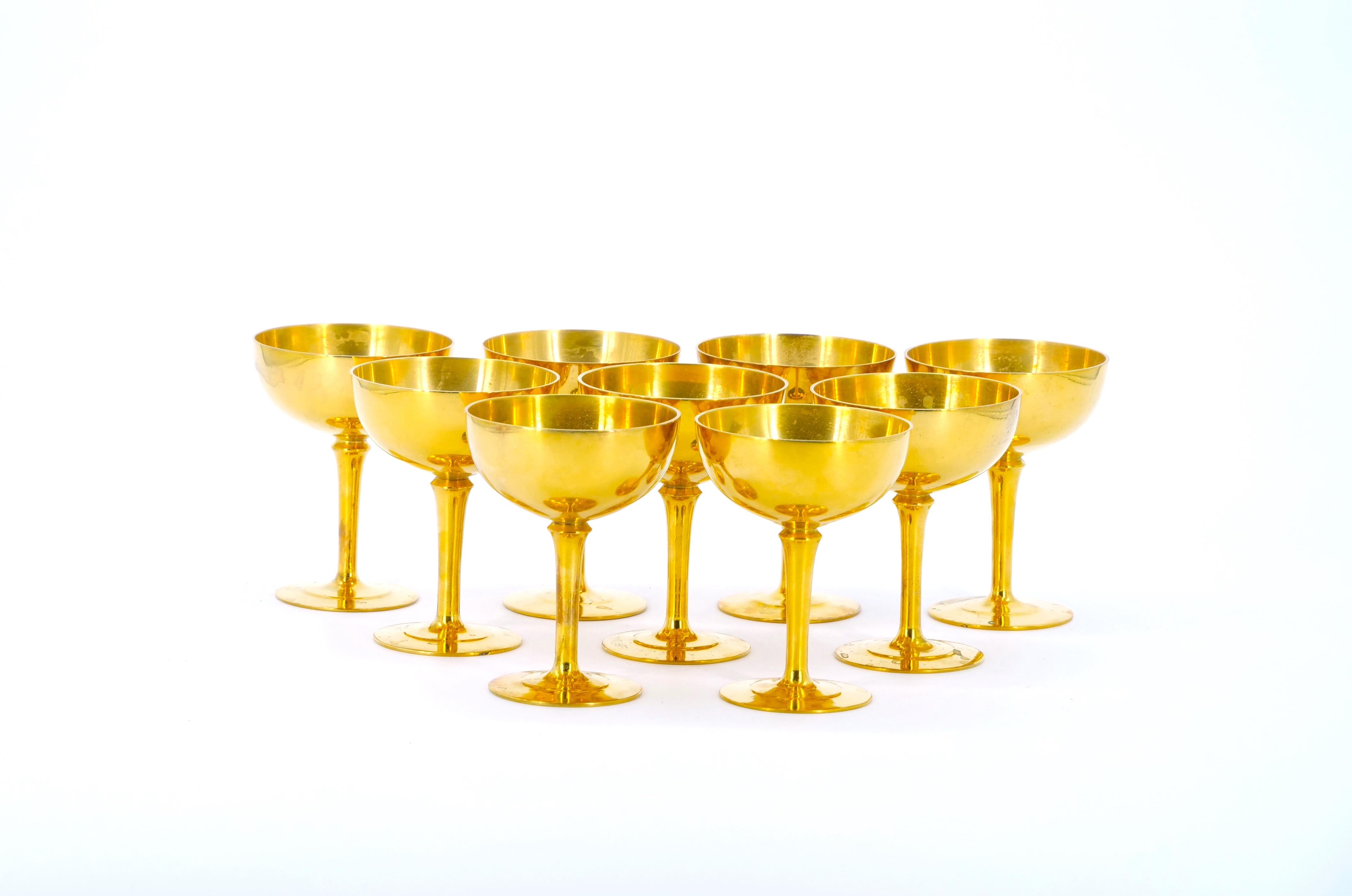 English Sheffield Gilt Champagne coupe / Wine Goblets Service / 14 People For Sale 3