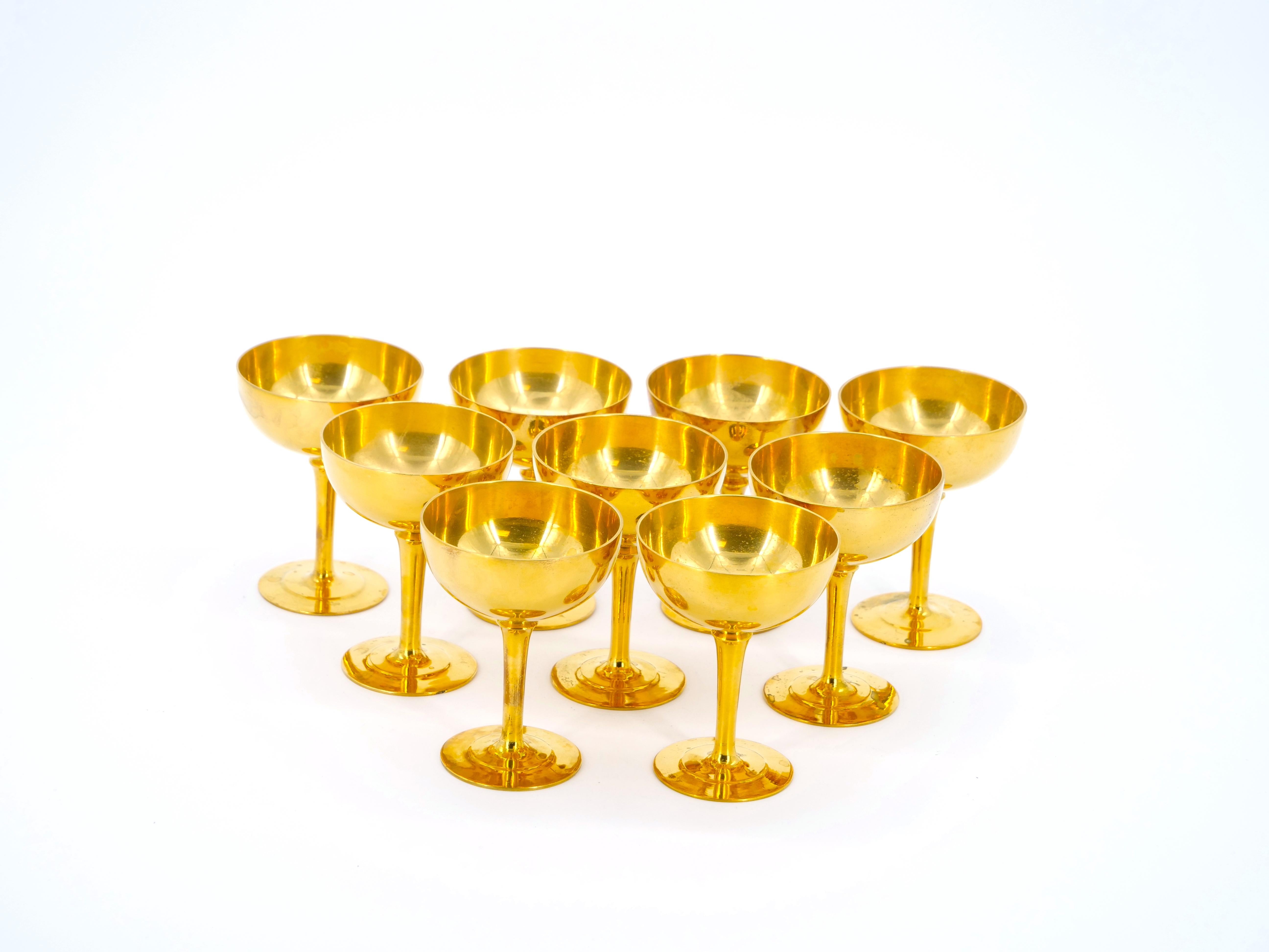 English Sheffield Gilt Champagne coupe / Wine Goblets Service / 14 People For Sale 4