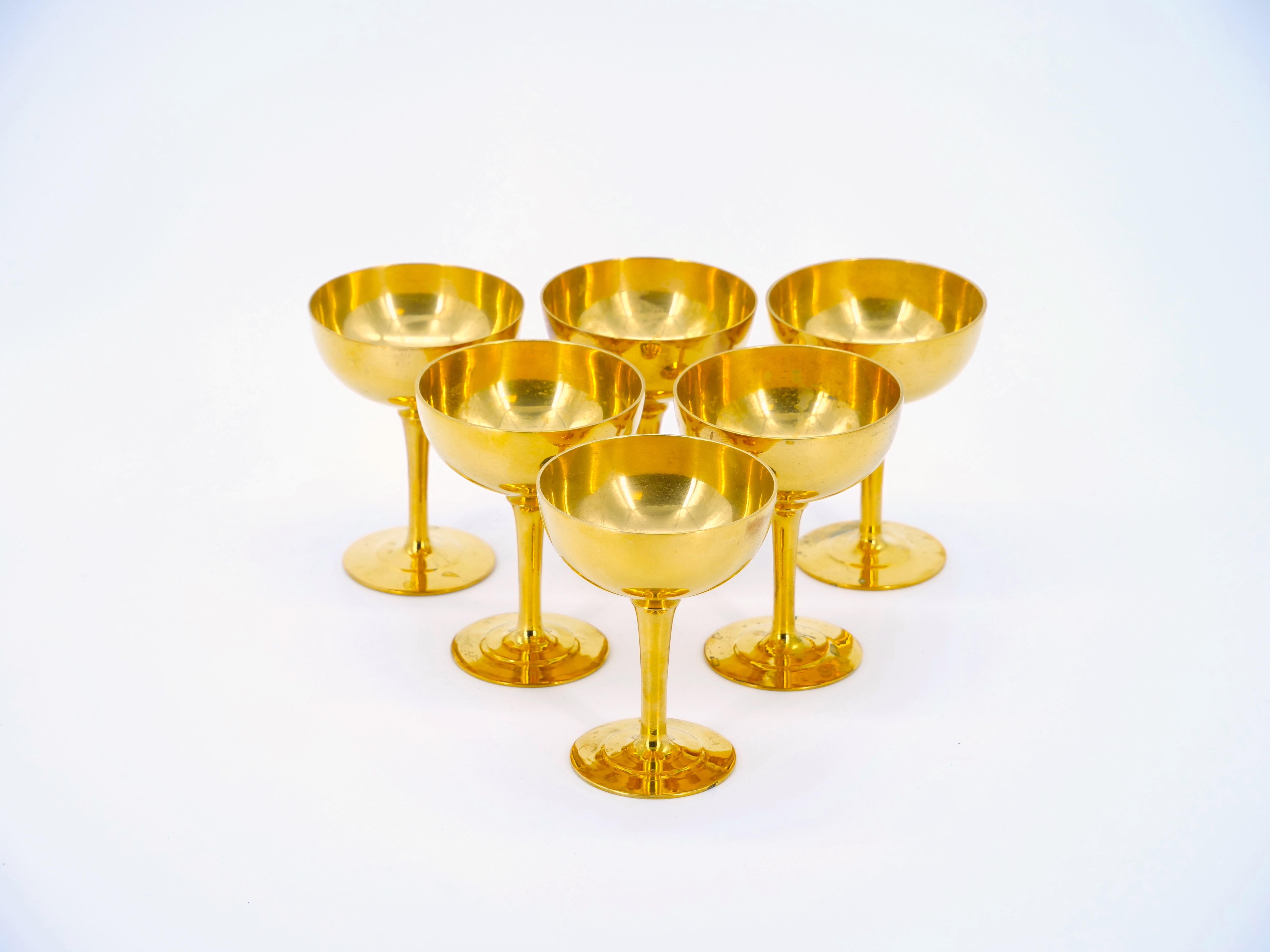 English Sheffield Gilt Champagne coupe / Wine Goblets Service / 14 People For Sale 5