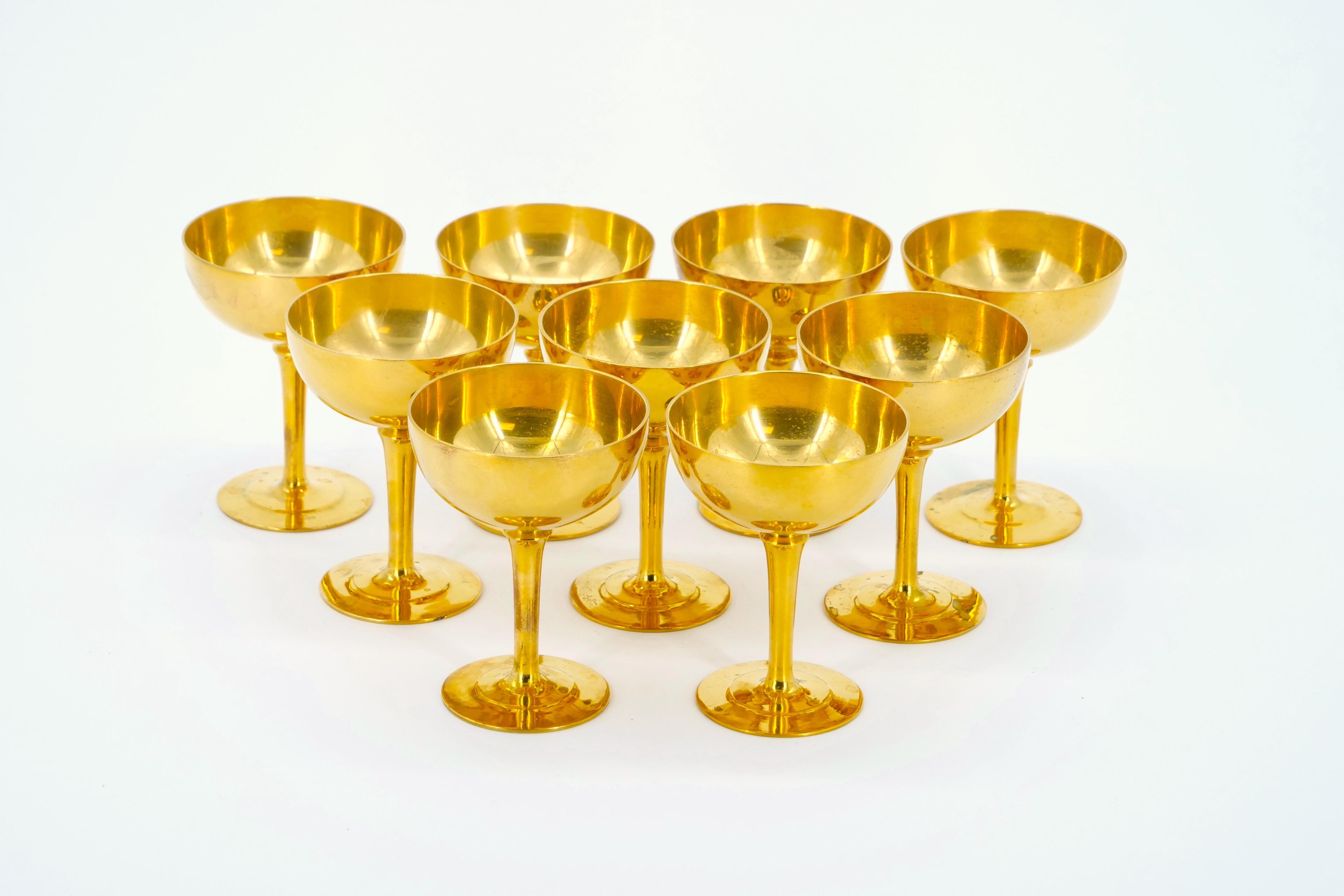 Indulge in the opulence of our exquisite English barware and tableware collection with this stunning set of silver-plated and gilded champagne coupe / wine goblets, designed to elevate your dining experience to new heights. Meticulously crafted to