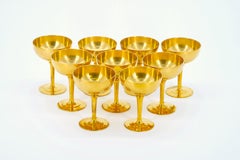 English Sheffield Gilt Champagne coupe / Wine Goblets Service / 14 People