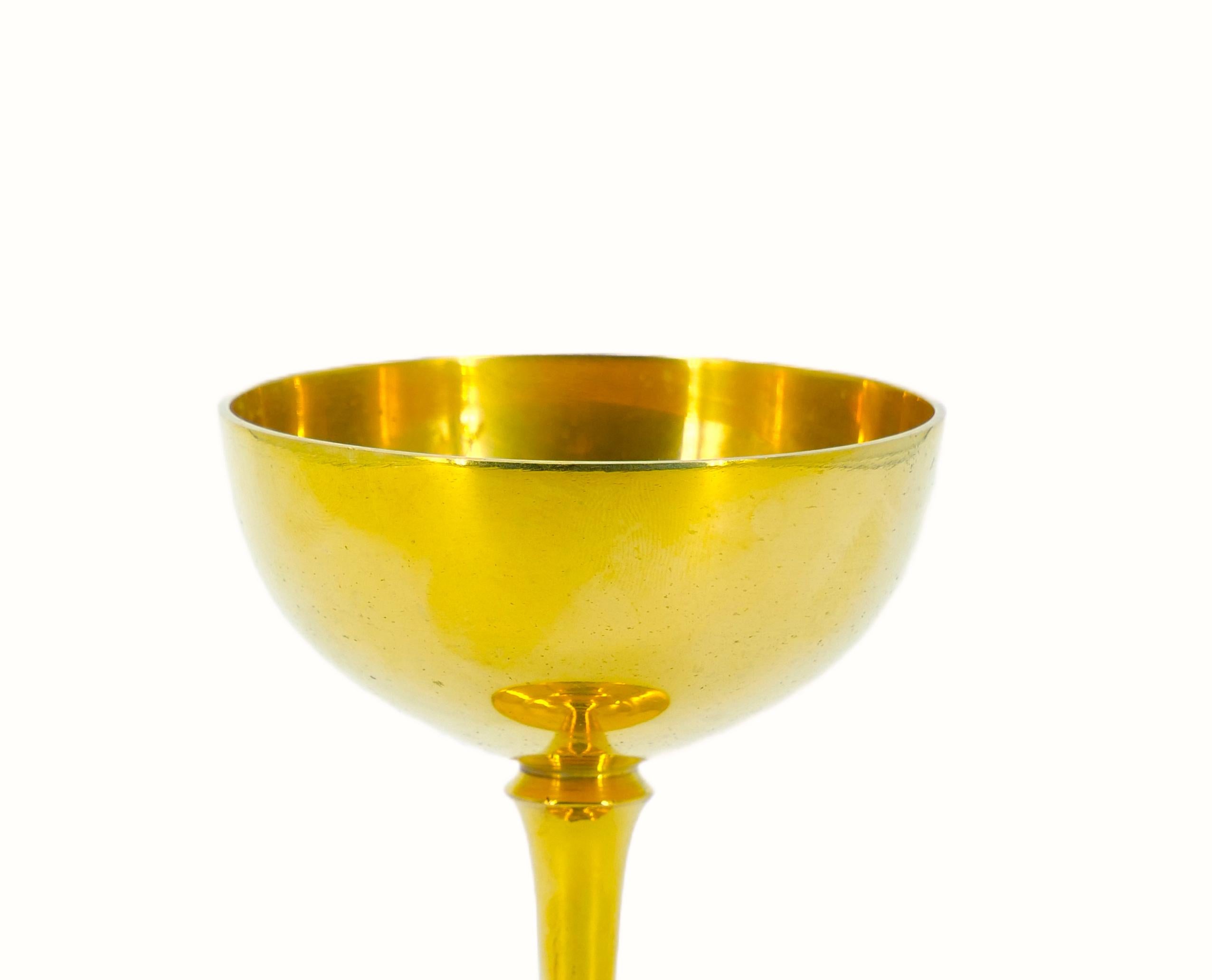 Victorian English Sheffield Gilt Champagne coupe / Wine Goblets Service / 14 People For Sale