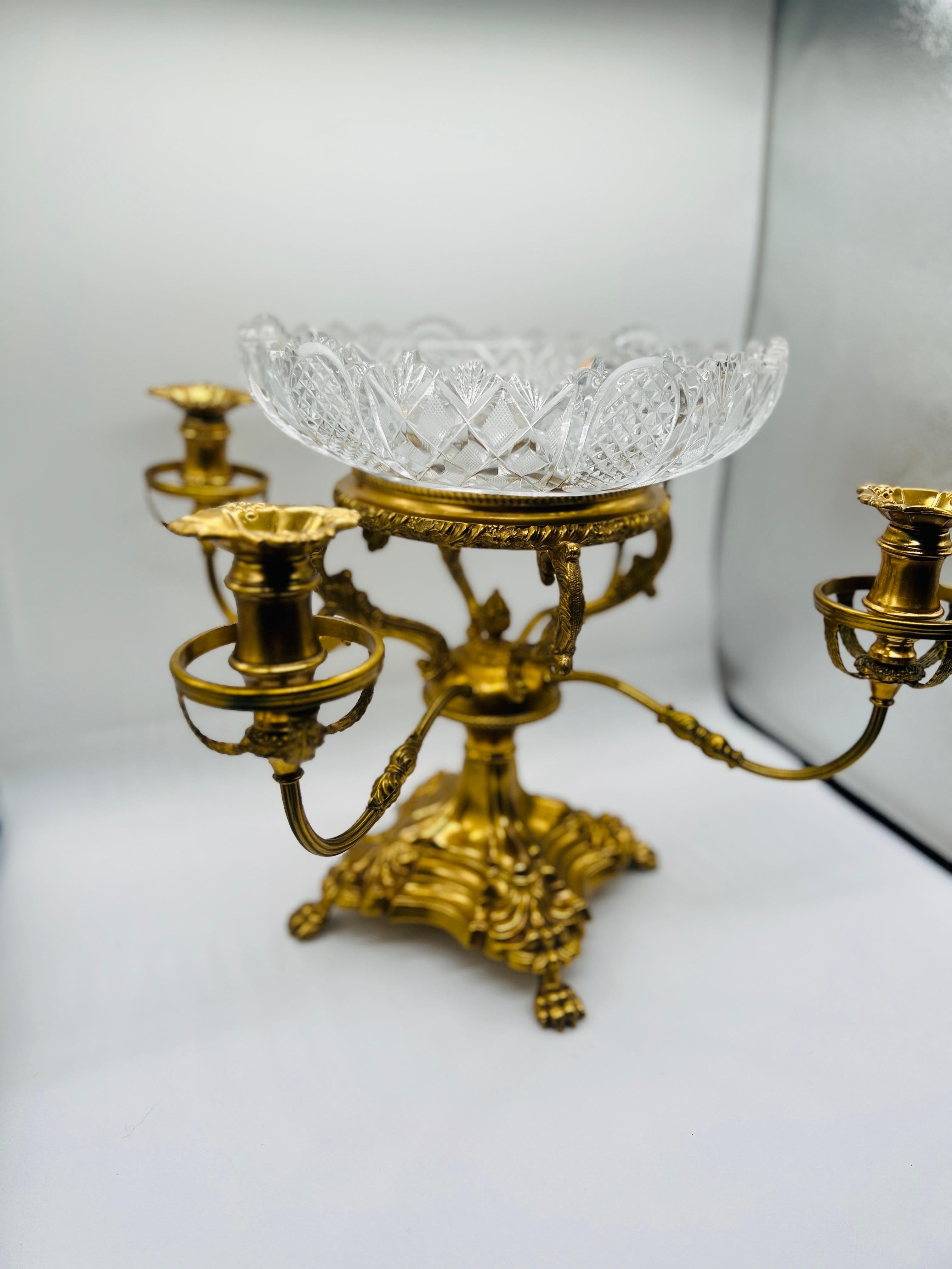 20th Century English Sheffield Gilt Plated William IV Style Cut Glass Epergne or Centerpiece For Sale