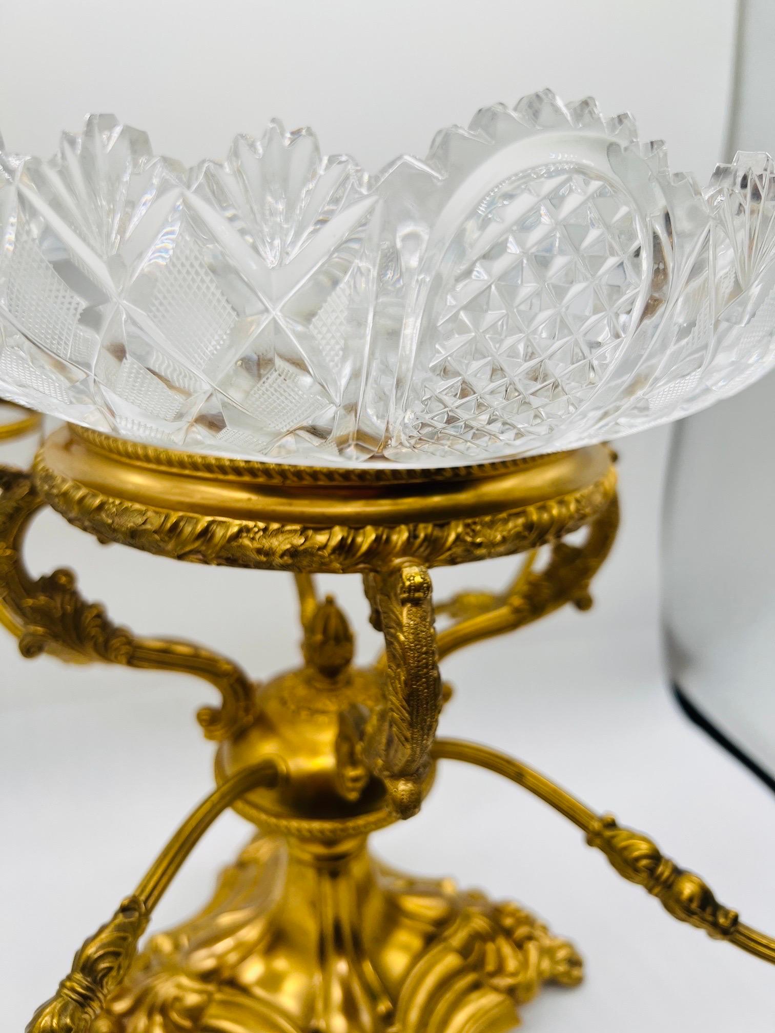 Silver Plate English Sheffield Gilt Plated William IV Style Cut Glass Epergne or Centerpiece For Sale