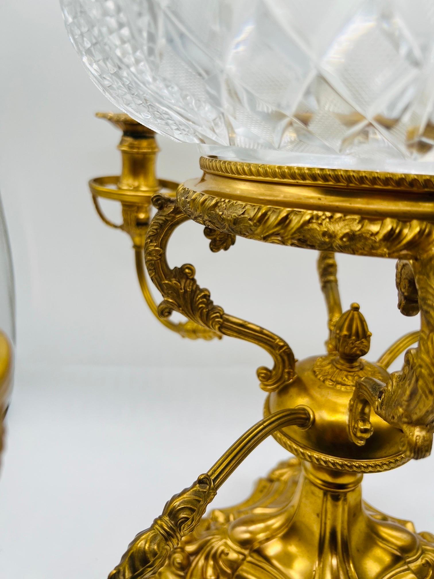 English Sheffield Gilt Plated William IV Style Cut Glass Epergne or Centerpiece For Sale 1