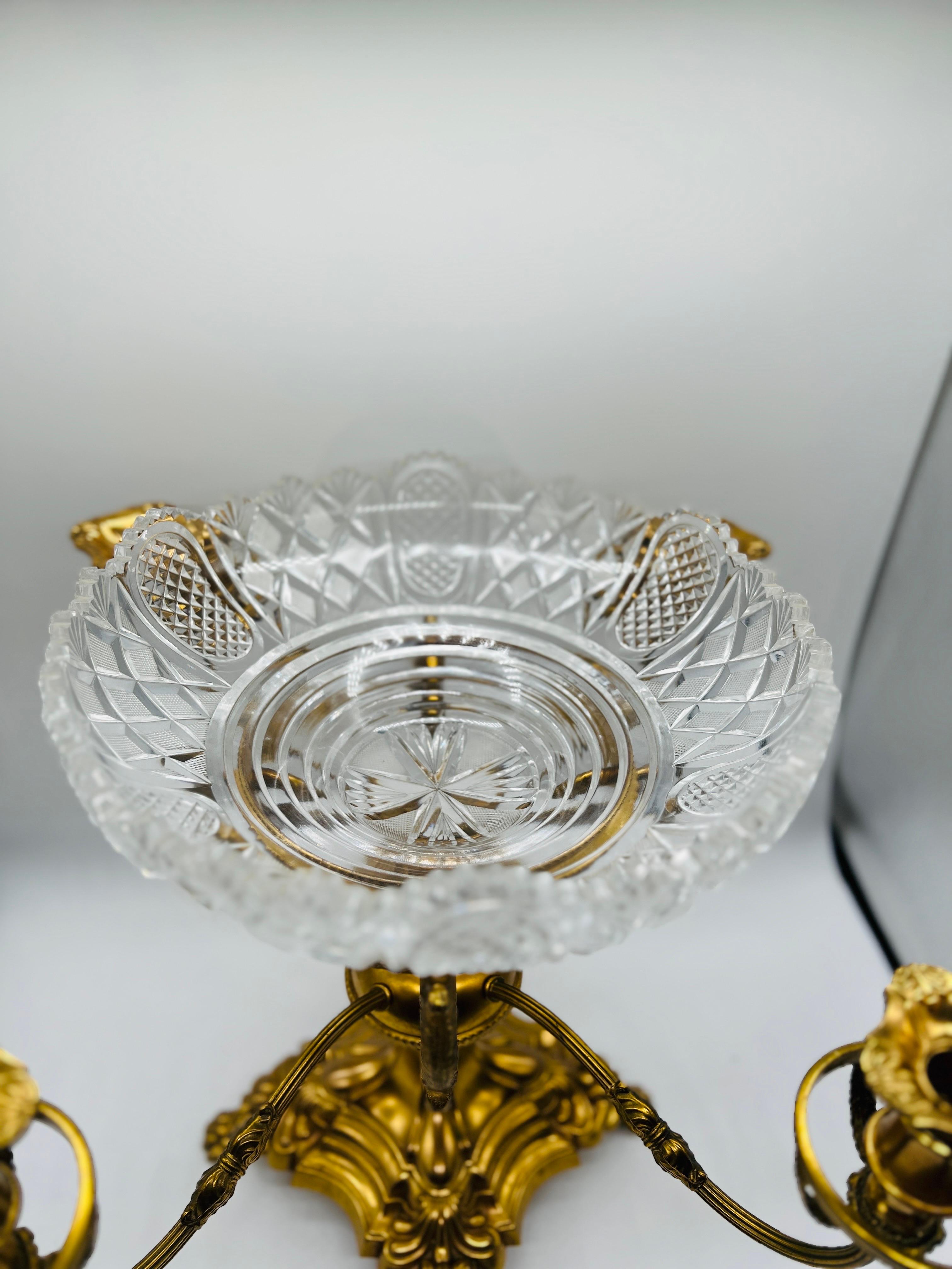 English Sheffield Gilt Plated William IV Style Cut Glass Epergne or Centerpiece For Sale 4