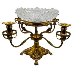 English Sheffield Gilt Plated William IV Style Cut Glass Epergne or Centerpiece
