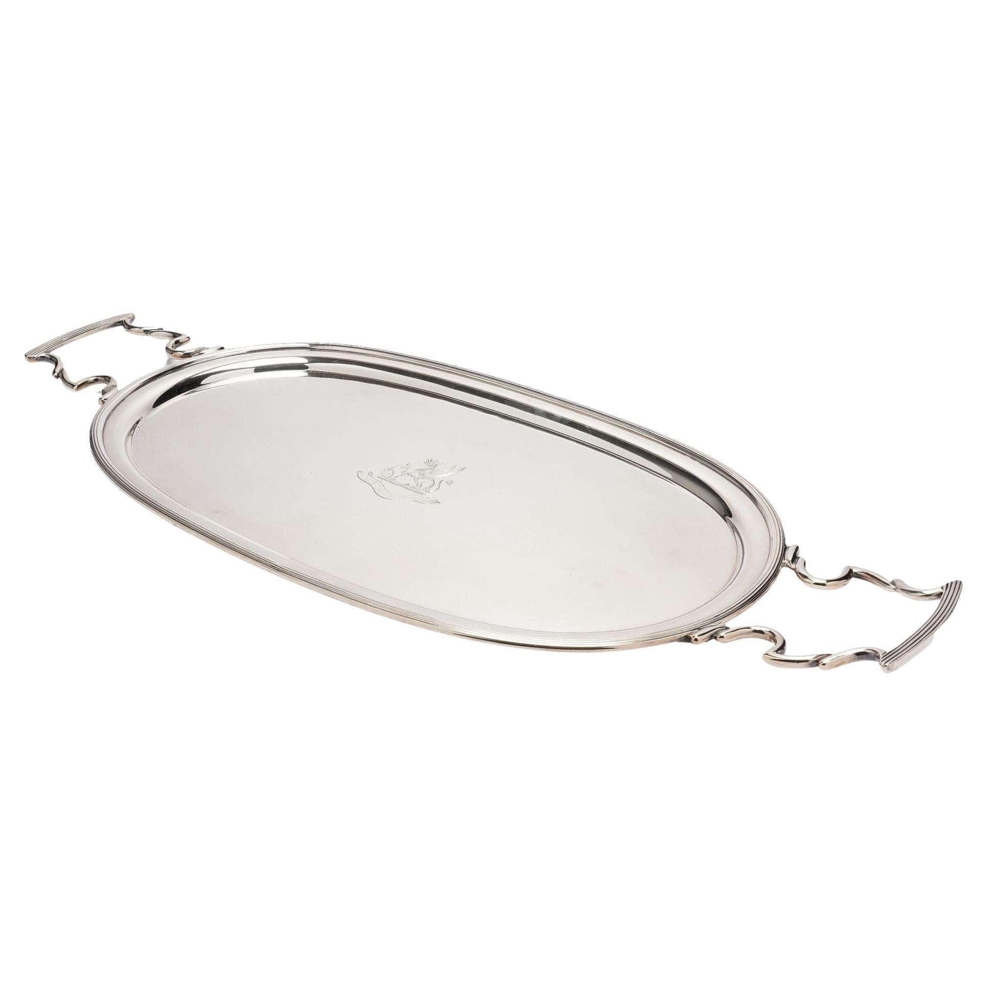 Bandeja ovalada inglesa de Sheffield con asas aplicadas, c. 1892-93 en venta