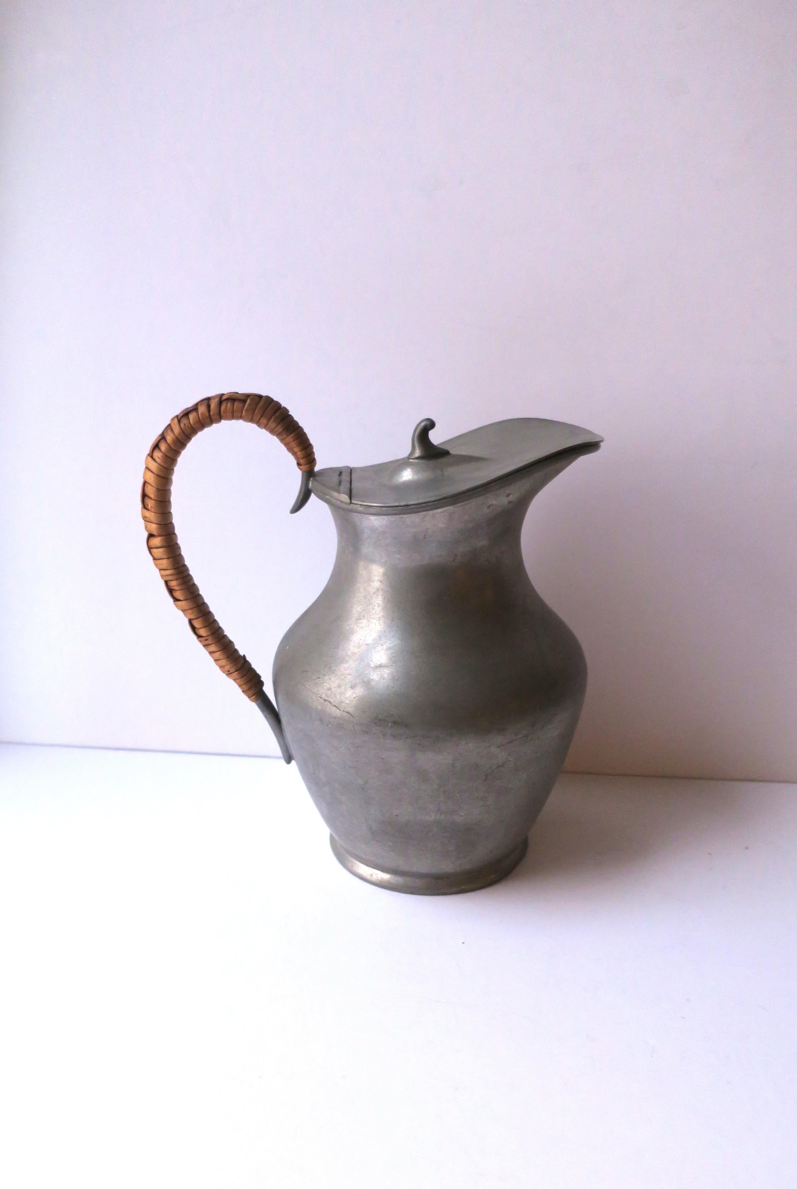 English Sheffield Pewter Pitcher with Wicker Handle For Sale 1