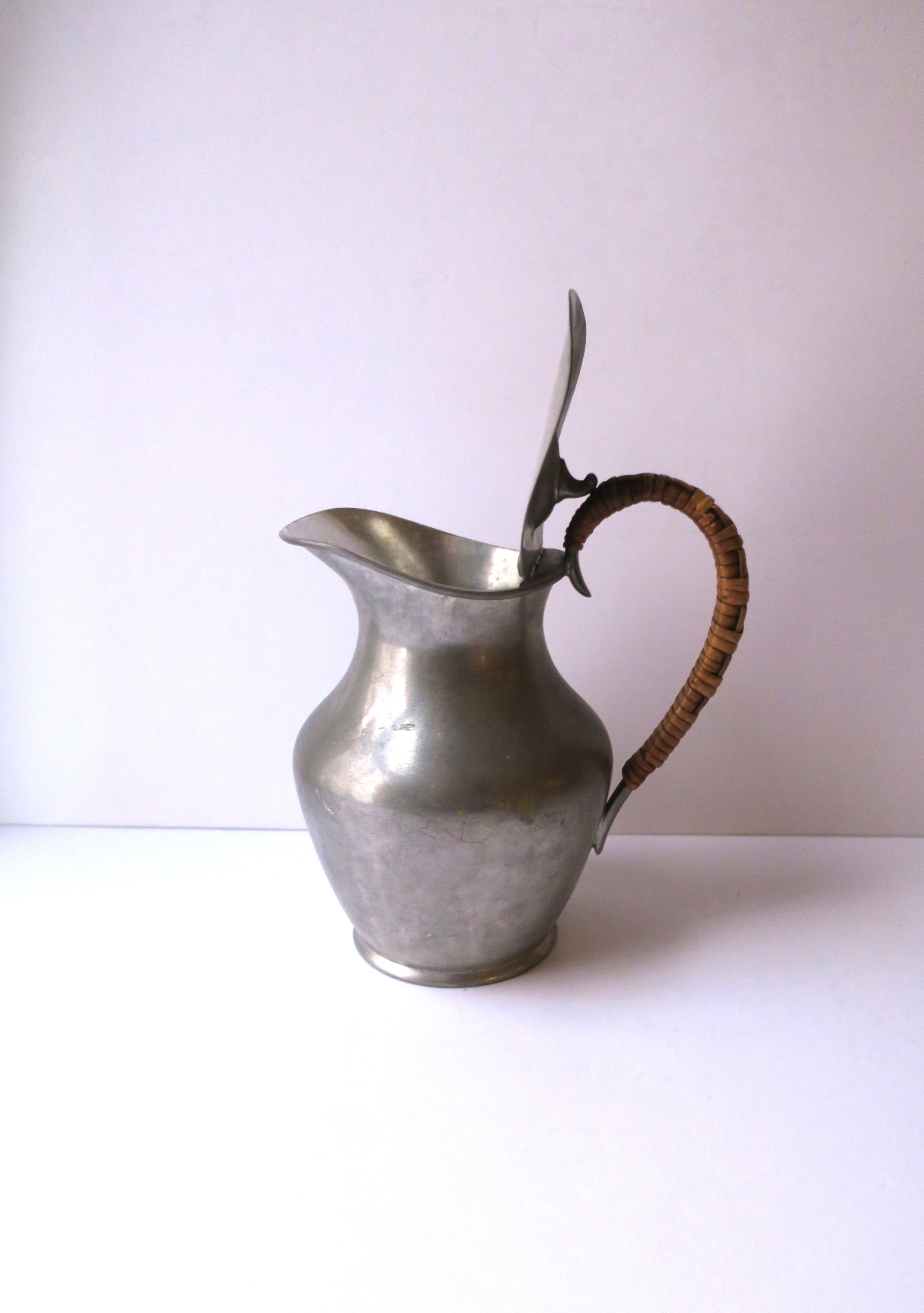 English Sheffield Pewter Pitcher with Wicker Handle For Sale 2