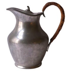 Used English Sheffield Pewter Pitcher with Wicker Handle