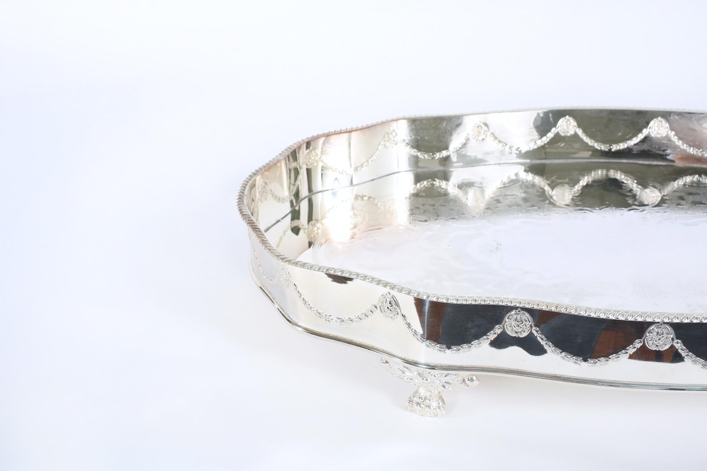 20th Century English Sheffield Plated Barware Footed Tray