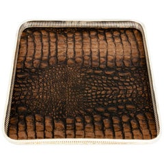 English Sheffield Plated Crocodile Interior Barware Gallery Tray