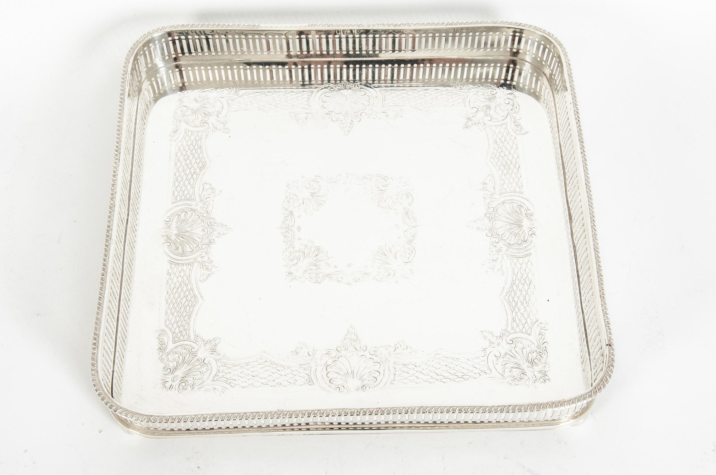 English Sheffield Plated Footed Barware Gallery Tray For Sale at 1stDibs